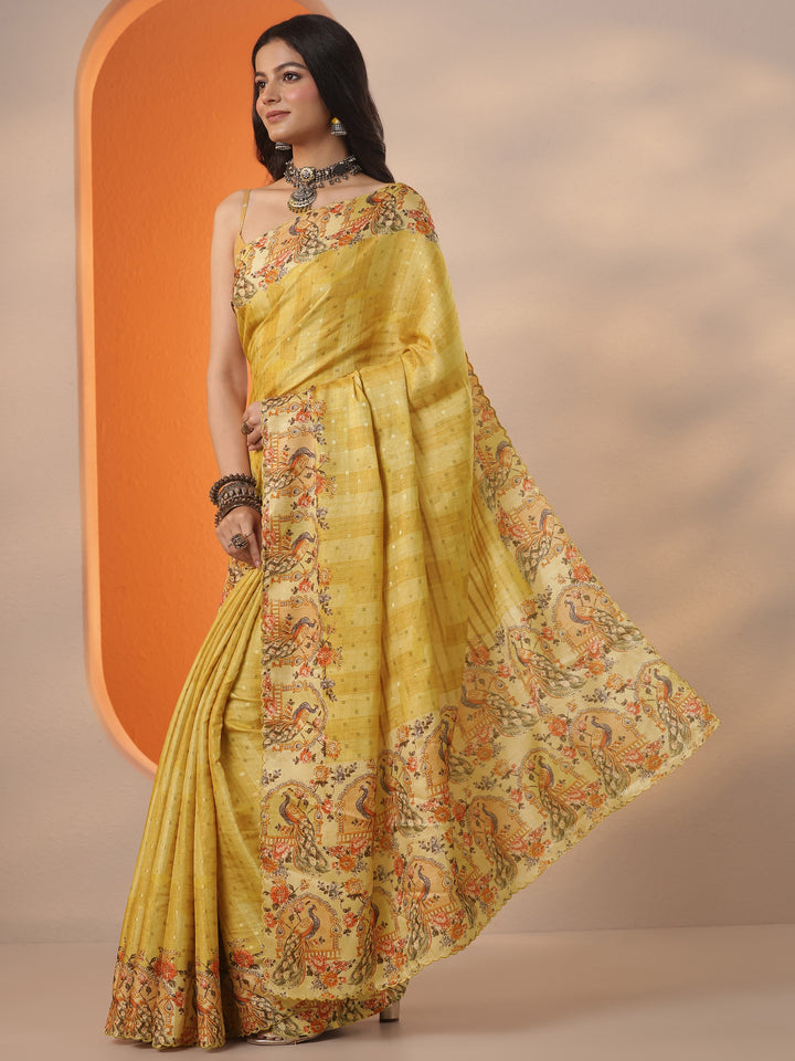 Yellow Woven Design Silk Blend Saree With Unstitched Blouse Piece