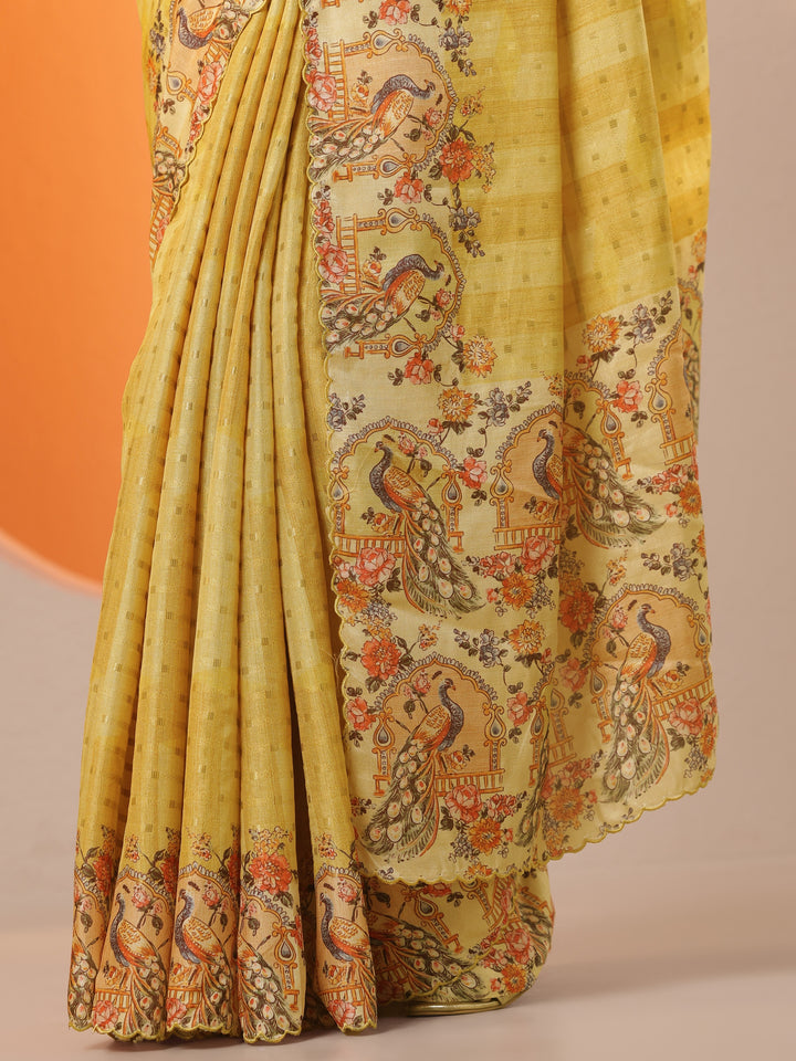 Yellow Woven Design Silk Blend Saree With Unstitched Blouse Piece