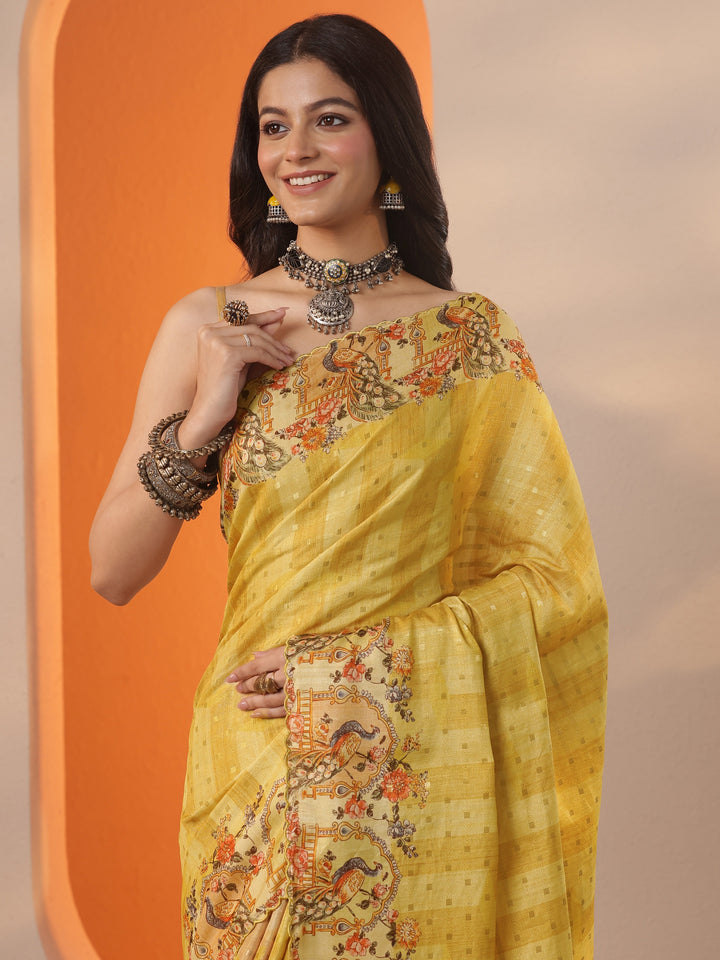 Yellow Woven Design Silk Blend Saree With Unstitched Blouse Piece