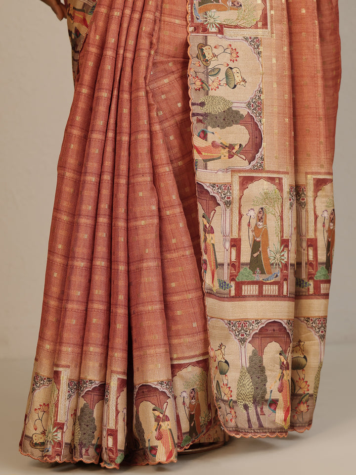Peach Woven Design Silk Blend Saree With Unstitched Blouse Piece