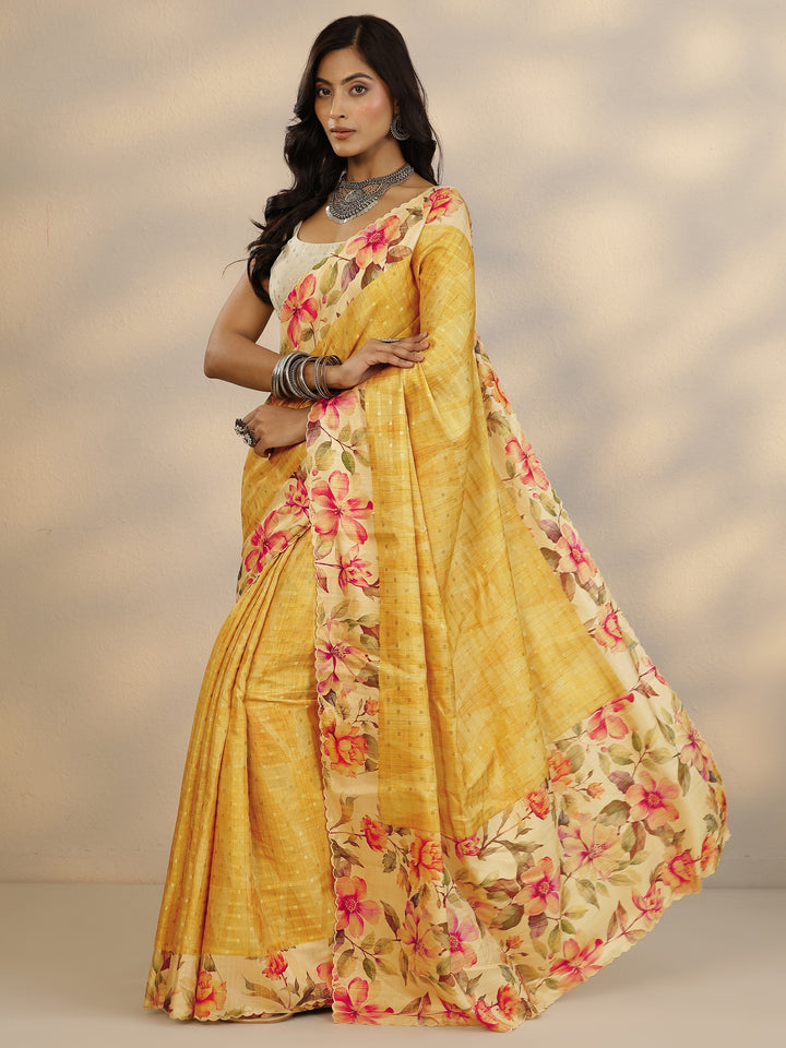 Yellow Woven Design Silk Blend Saree With Unstitched Blouse Piece