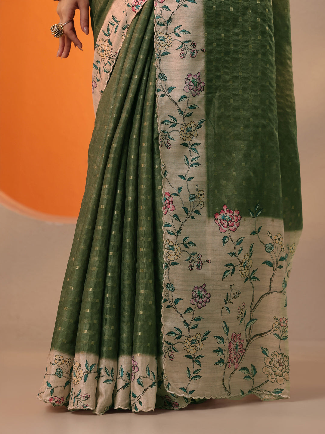Green Woven Design Silk Blend Saree With Unstitched Blouse Piece
