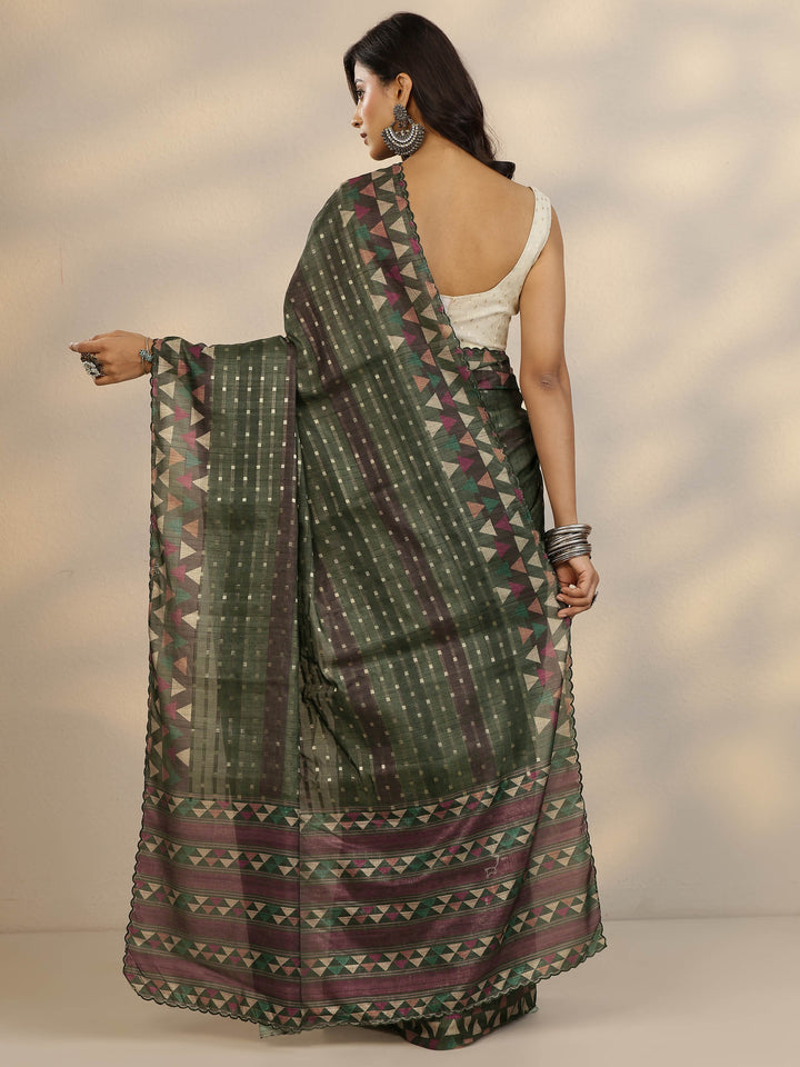 Grey Woven Design Silk Blend Saree With Unstitched Blouse Piece