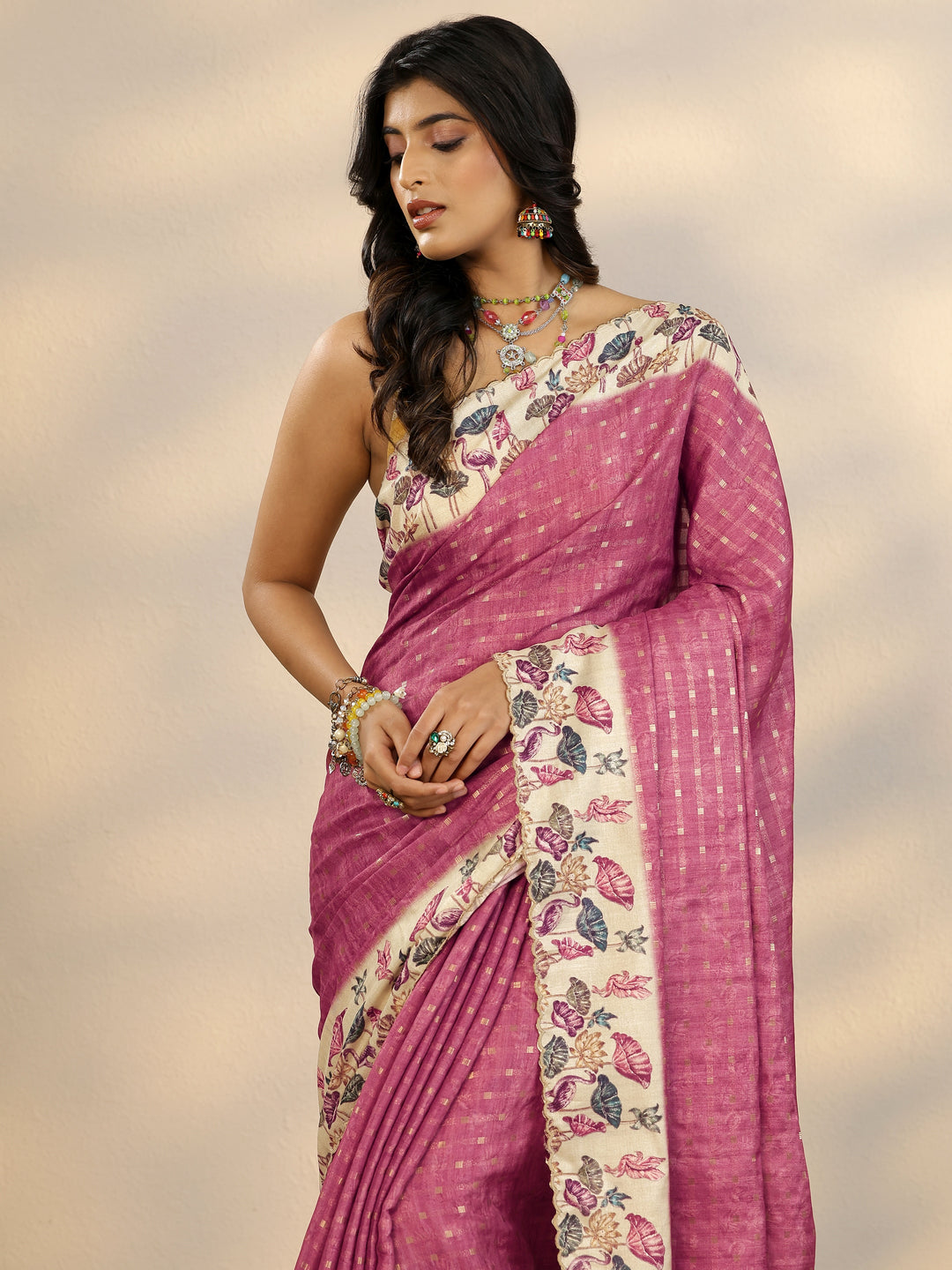 Mauve Woven Design Silk Blend Saree With Unstitched Blouse Piece