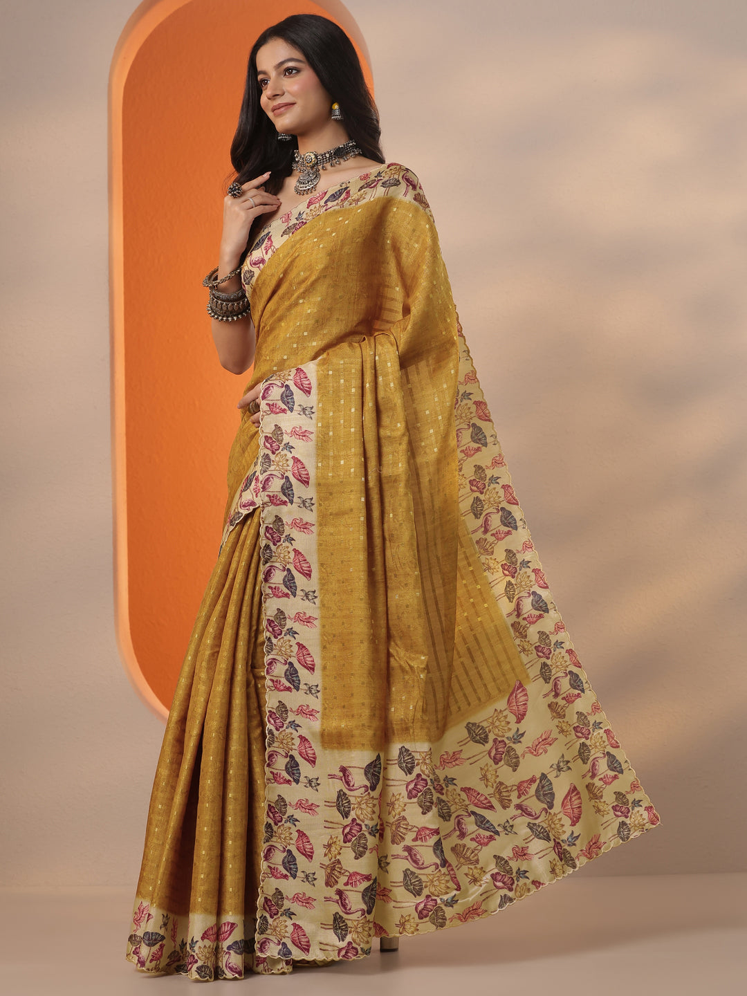 Mustard Woven Design Silk Blend Saree With Unstitched Blouse Piece