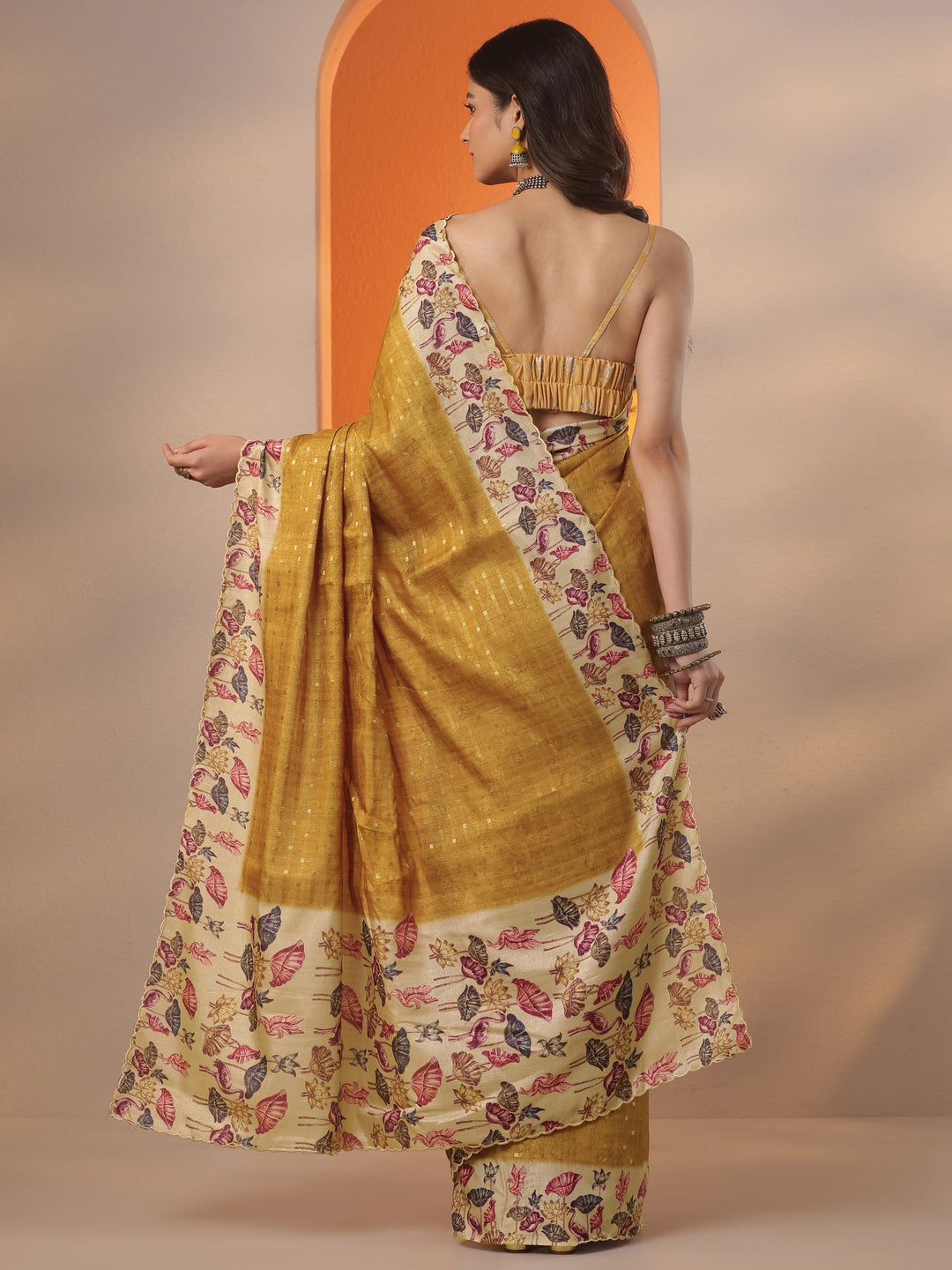 Mustard Woven Design Silk Blend Saree With Unstitched Blouse Piece