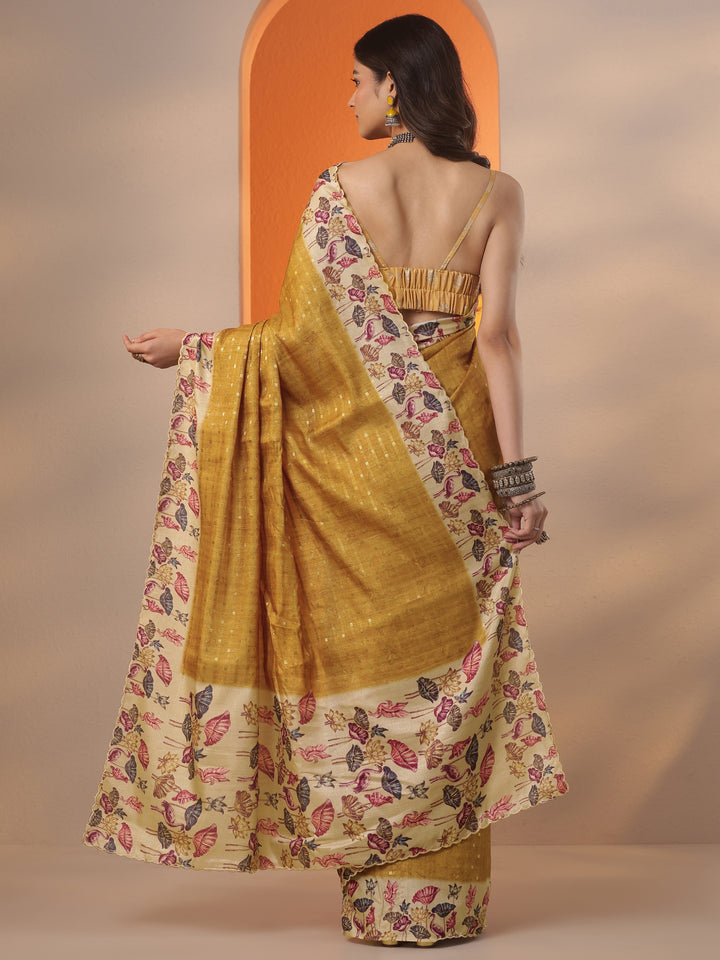 Mustard Woven Design Silk Blend Saree With Unstitched Blouse Piece