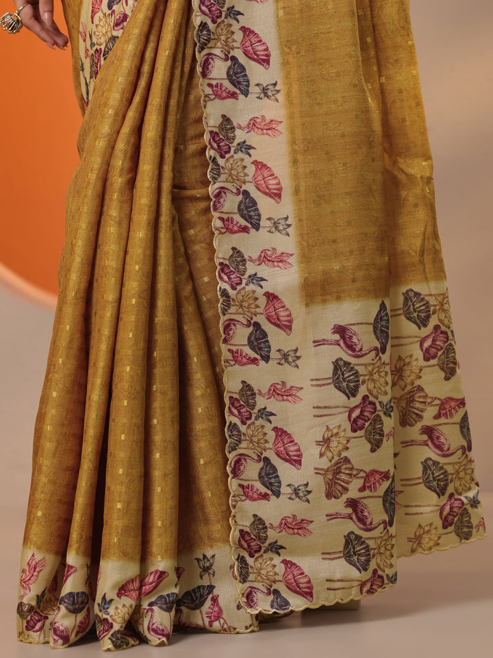 Mustard Woven Design Silk Blend Saree With Unstitched Blouse Piece