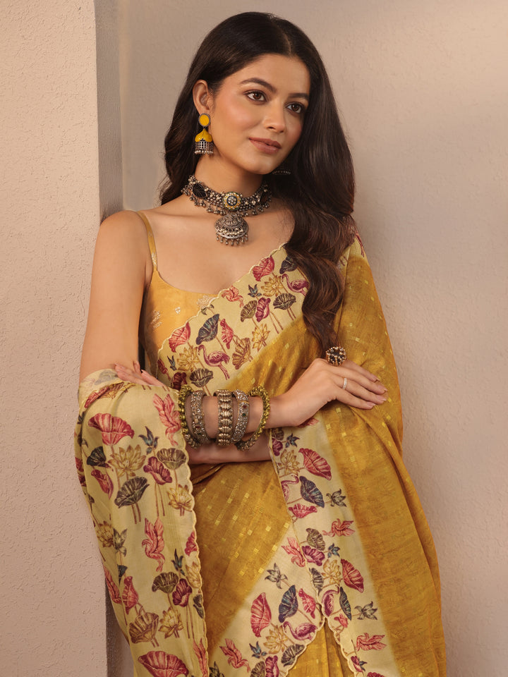 Mustard Woven Design Silk Blend Saree With Unstitched Blouse Piece