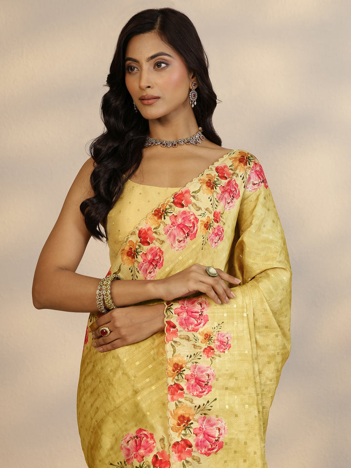 Green Woven Design Silk Blend Saree With Unstitched Blouse Piece