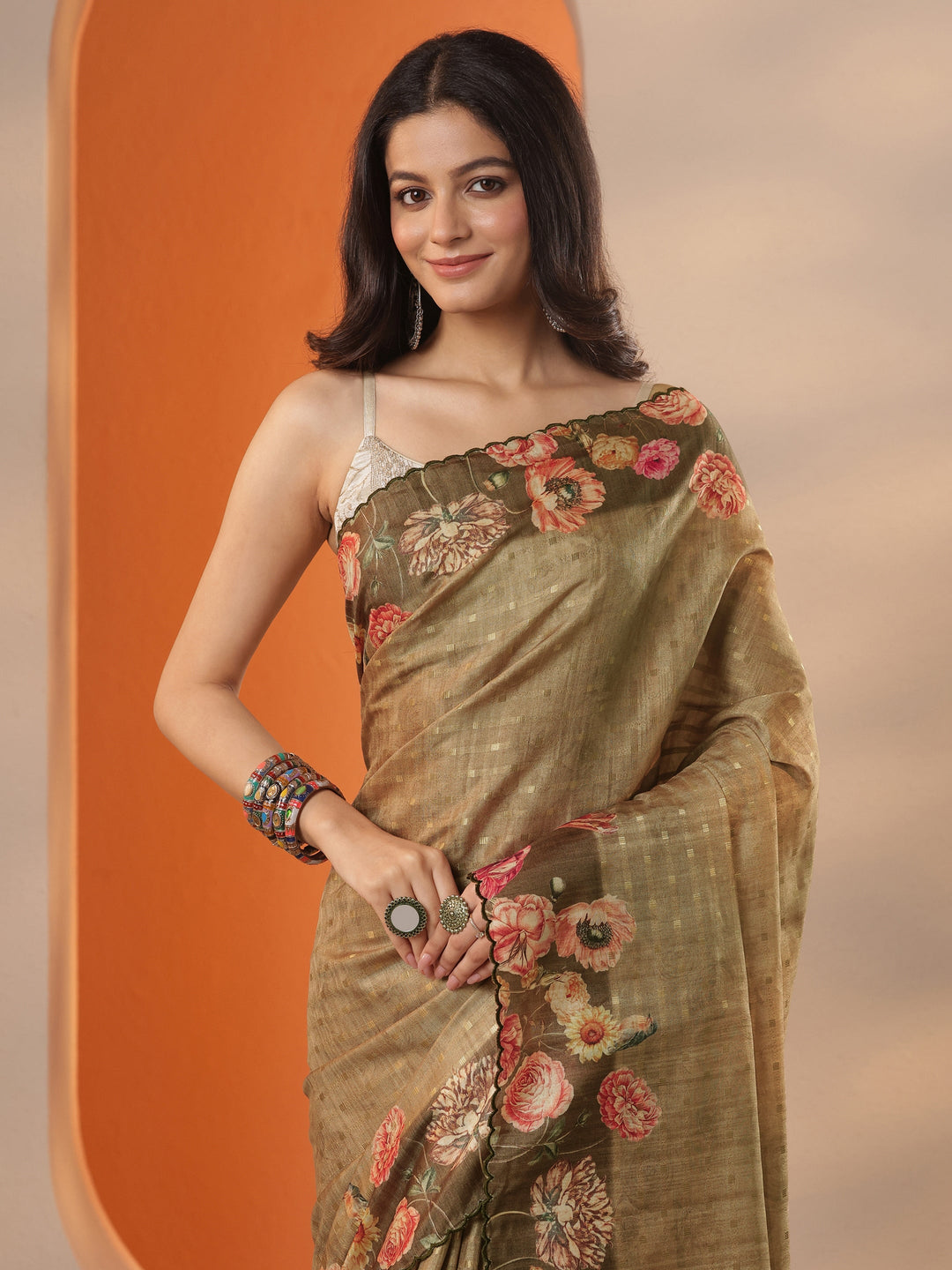 Beige Woven Design Silk Blend Saree With Unstitched Blouse Piece