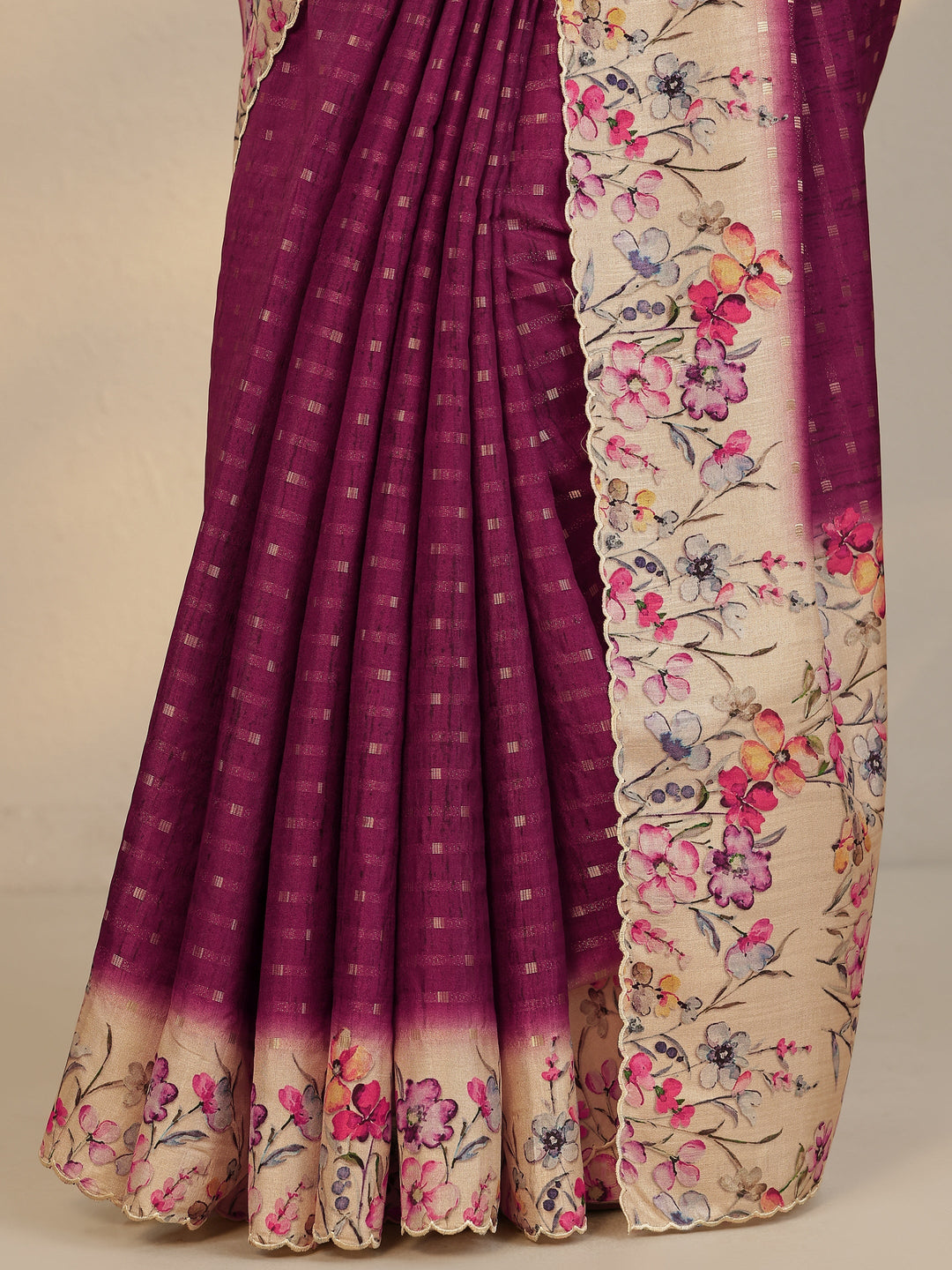 Burgundy Woven Design Silk Blend Saree With Unstitched Blouse Piece