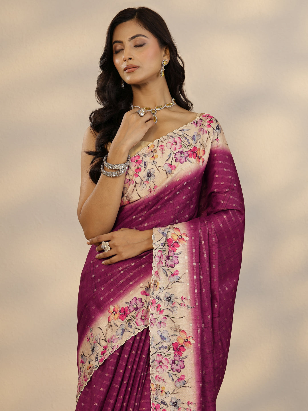 Burgundy Woven Design Silk Blend Saree With Unstitched Blouse Piece