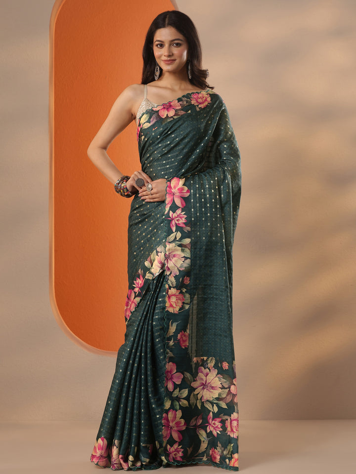 Green Woven Design Silk Blend Saree With Unstitched Blouse Piece