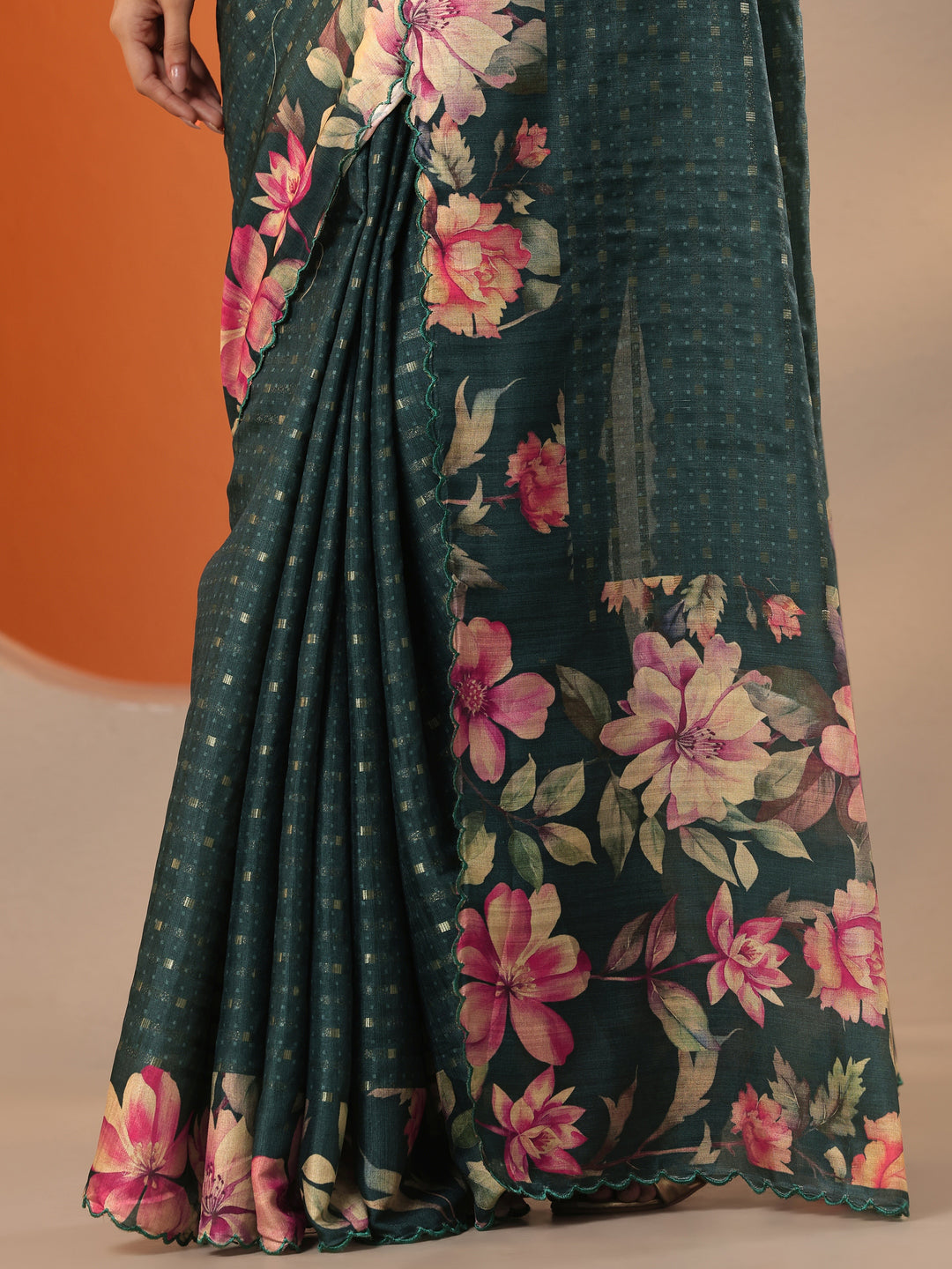 Green Woven Design Silk Blend Saree With Unstitched Blouse Piece