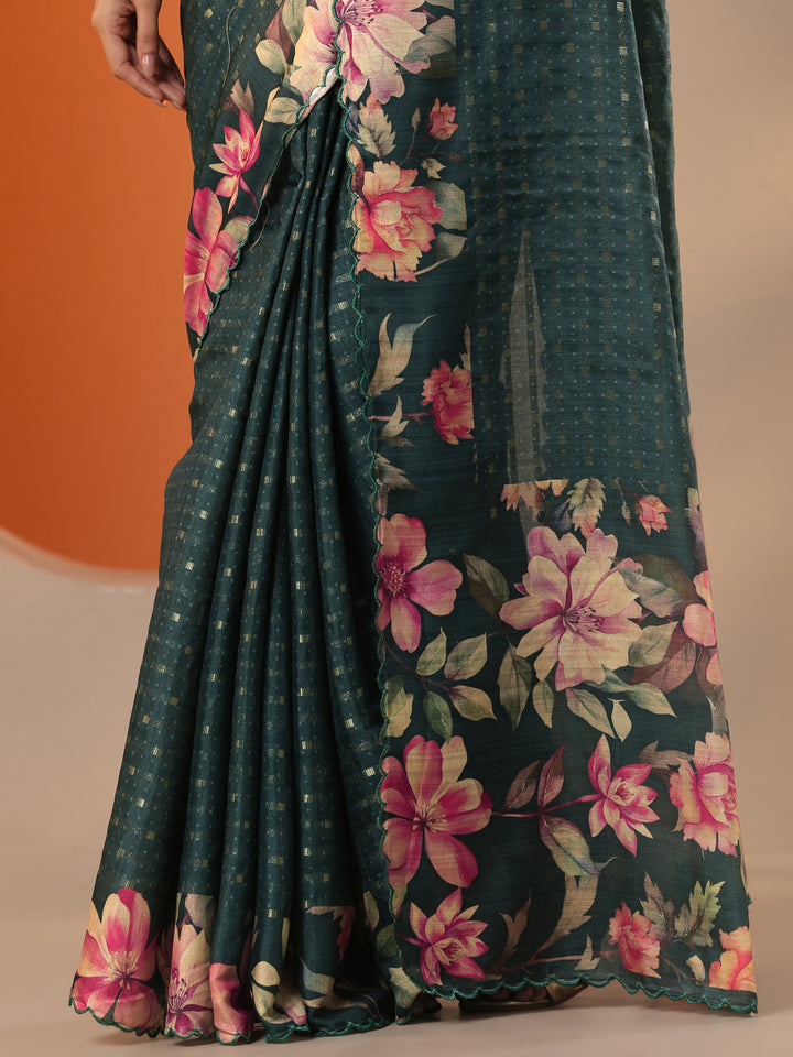 Green Woven Design Silk Blend Saree With Unstitched Blouse Piece