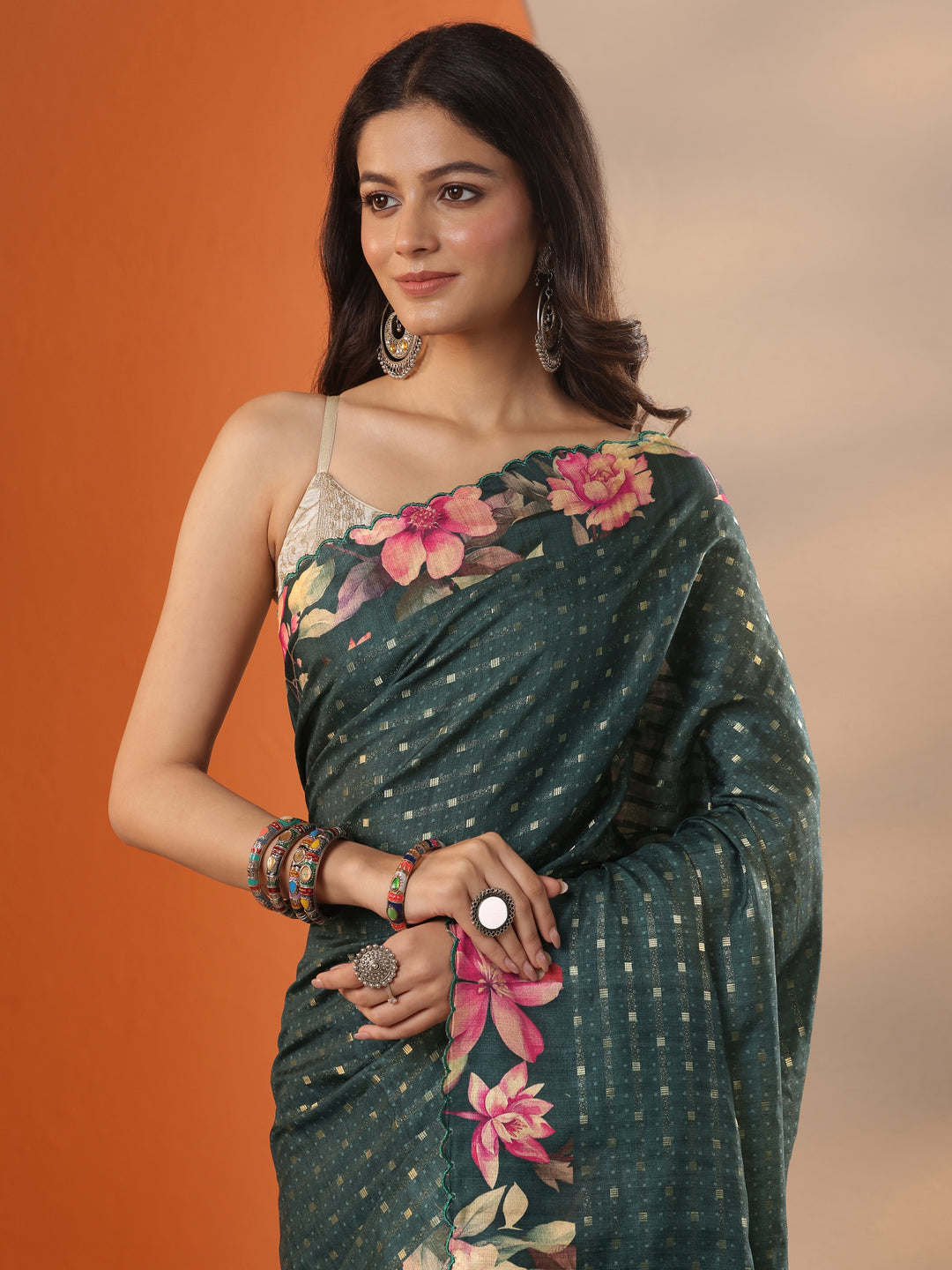 Green Woven Design Silk Blend Saree With Unstitched Blouse Piece