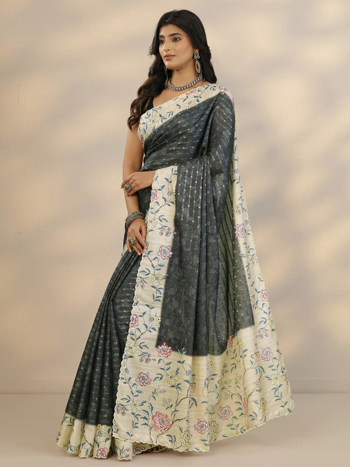 Black Woven Design Silk Blend Saree With Unstitched Blouse Piece