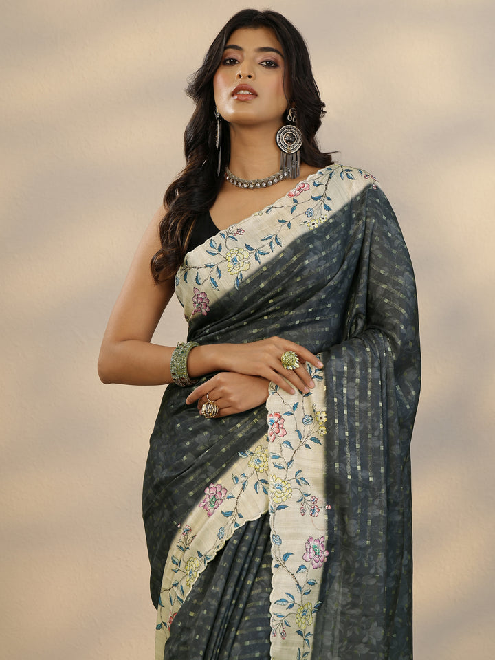Black Woven Design Silk Blend Saree With Unstitched Blouse Piece