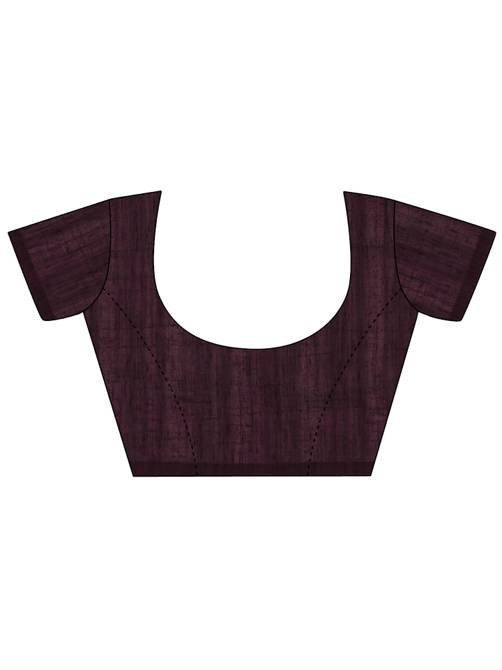 Burgundy Printed Silk Blend Saree With Unstitched Blouse Piece