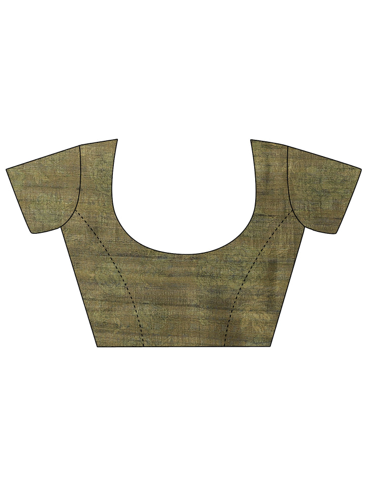 Green Printed Silk Blend Saree With Unstitched Blouse Piece