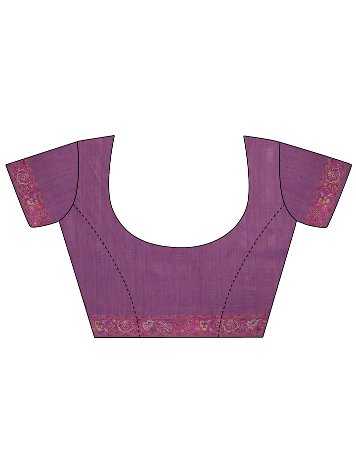 Pink Printed Silk Blend Saree With Unstitched Blouse Piece