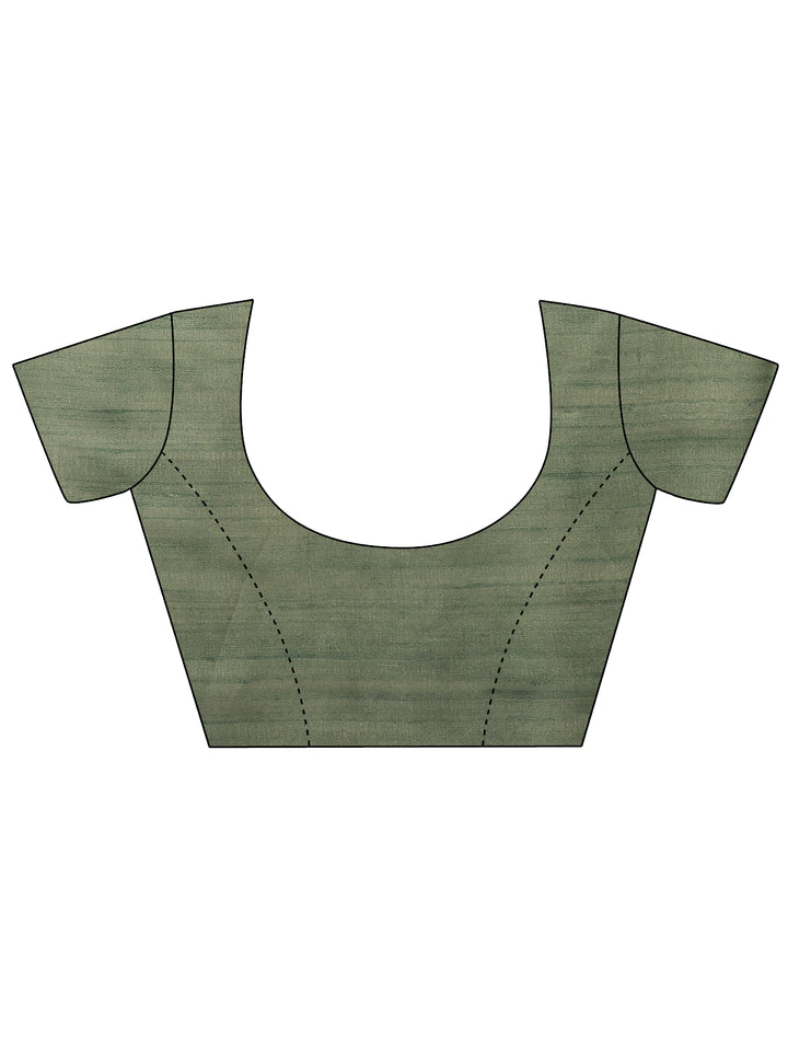 Green Printed Satin Saree With Unstitched Blouse Piece