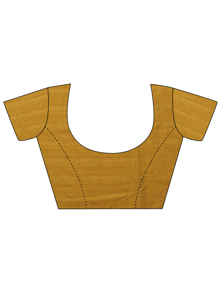 Mustard Printed Silk Blend Saree With Unstitched Blouse Piece