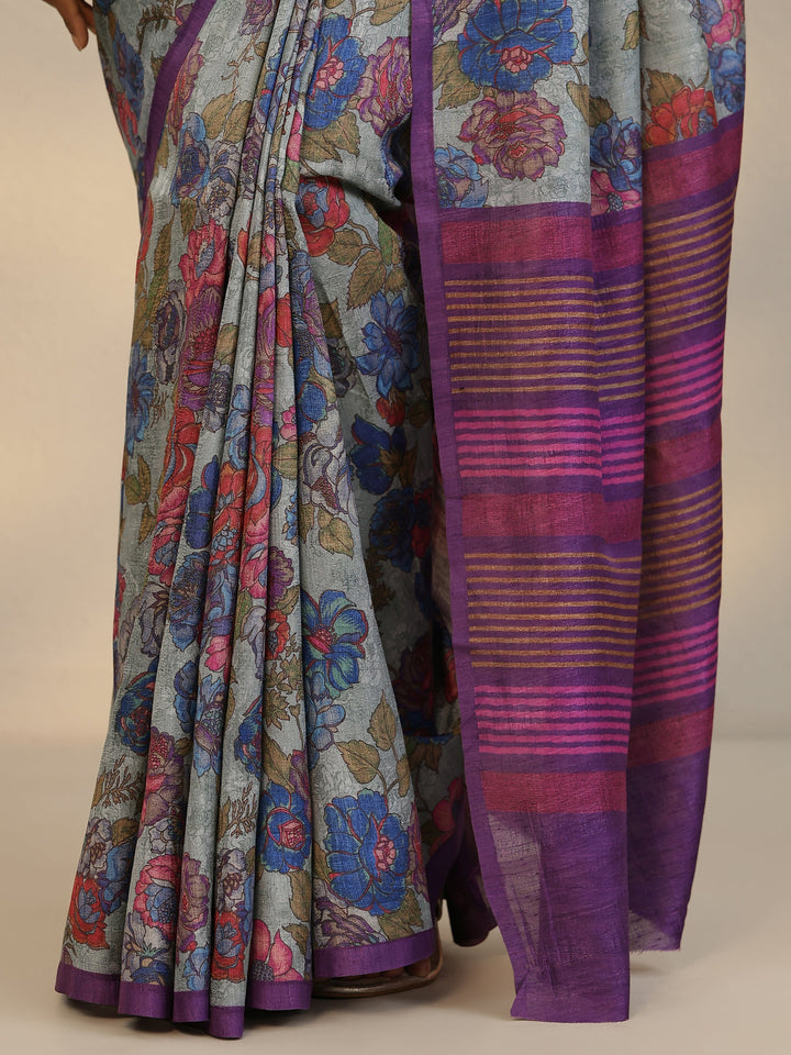 Green Printed Silk Blend Saree With Unstitched Blouse Piece