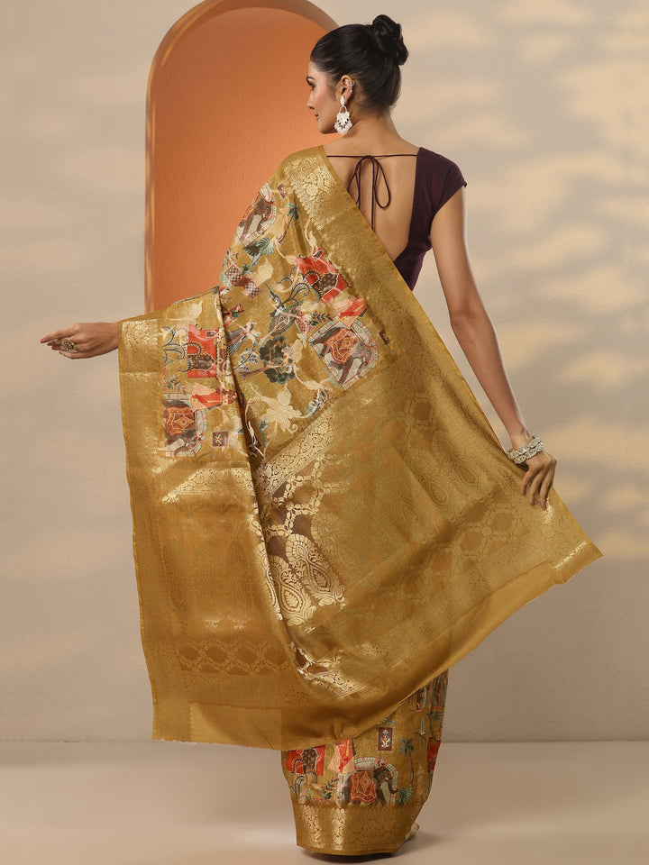 Mustard Tribal Printed Silk Blend Saree With Unstitched Blouse Piece