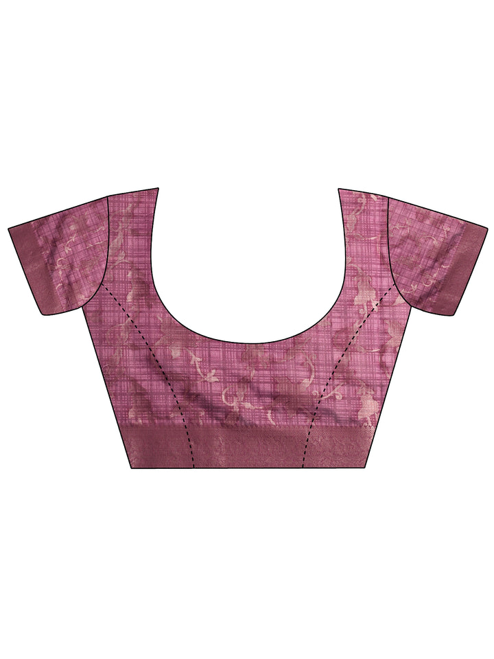 Pink Printed Silk Blend Saree With Unstitched Blouse Piece