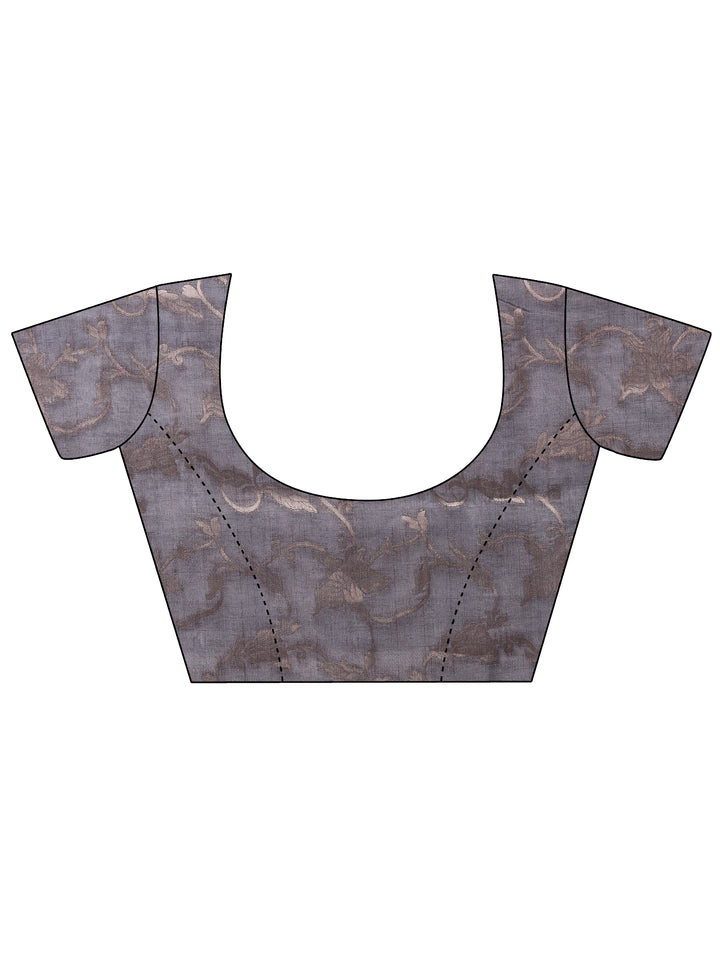 Beige Printed Silk Blend Saree With Unstitched Blouse Piece