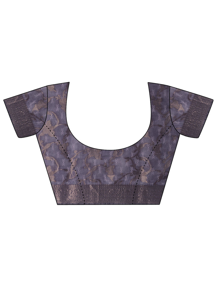 Purple Printed Silk Blend Saree With Unstitched Blouse Piece