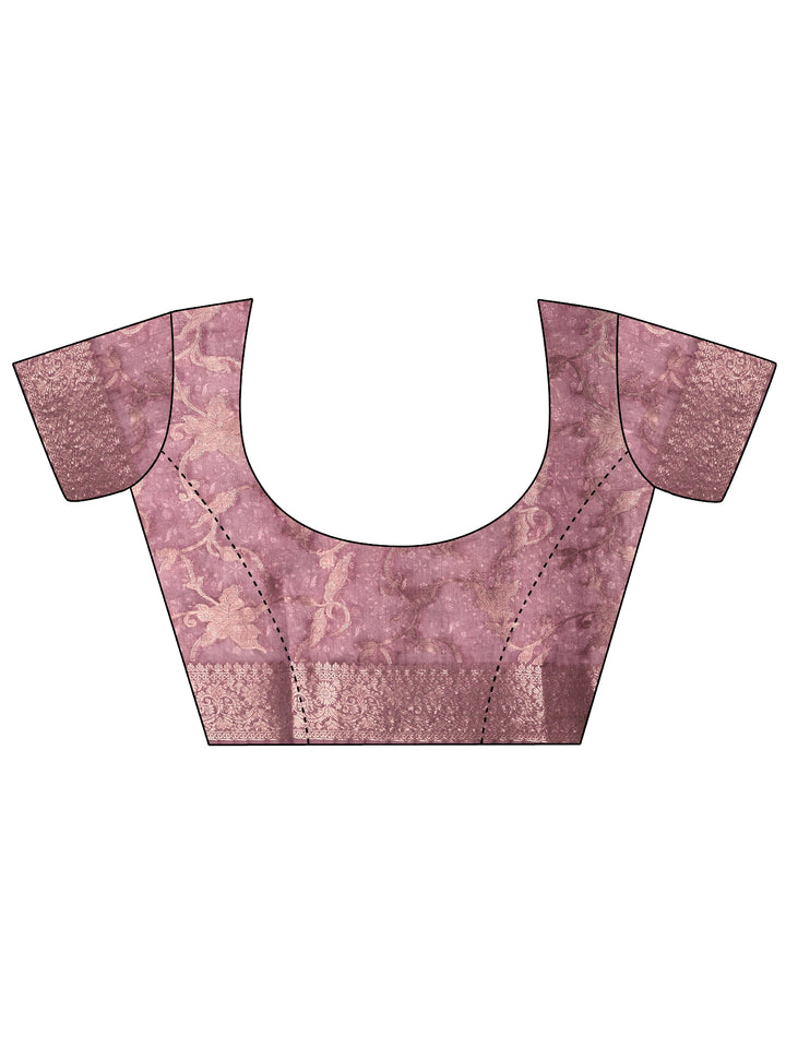 Purple Printed Silk Blend Saree With Unstitched Blouse Piece