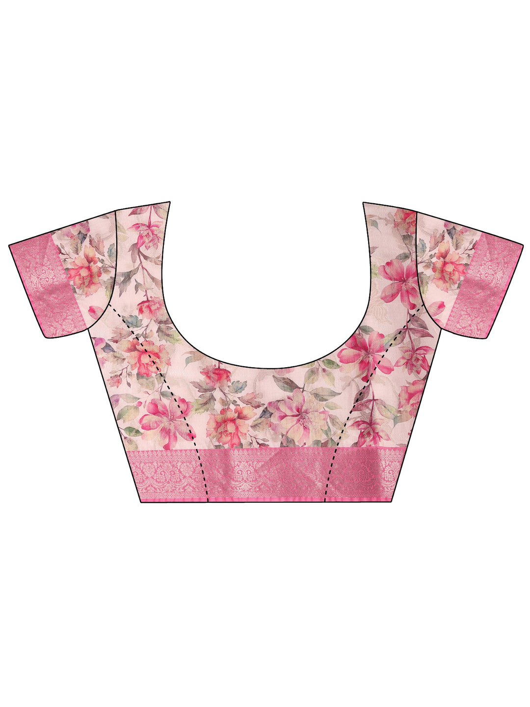 Pink Printed Silk Blend Saree With Unstitched Blouse Piece