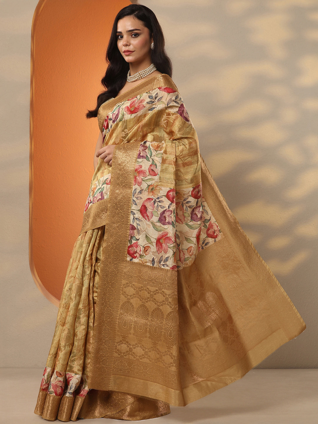 Mustard Woven Design Silk Blend Saree With Unstitched Blouse Piece