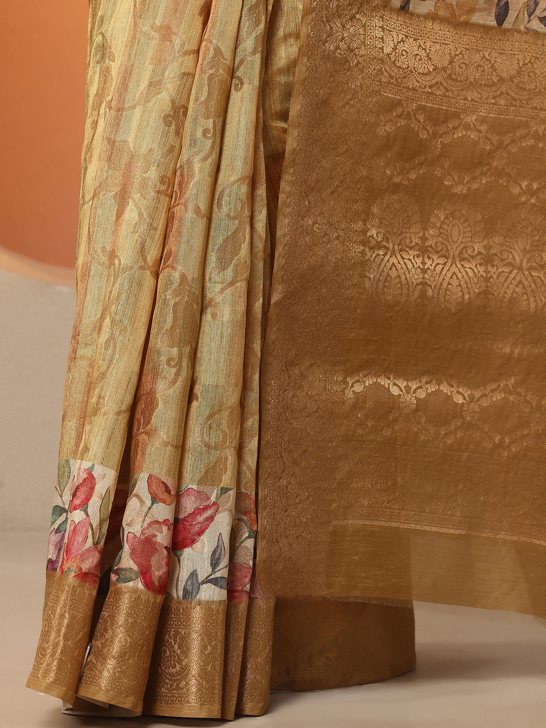 Mustard Woven Design Silk Blend Saree With Unstitched Blouse Piece