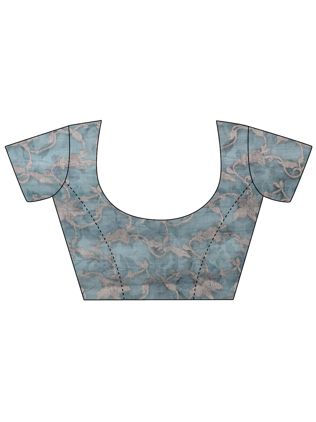 Sea Green Printed Silk Blend Saree With Unstitched Blouse Piece