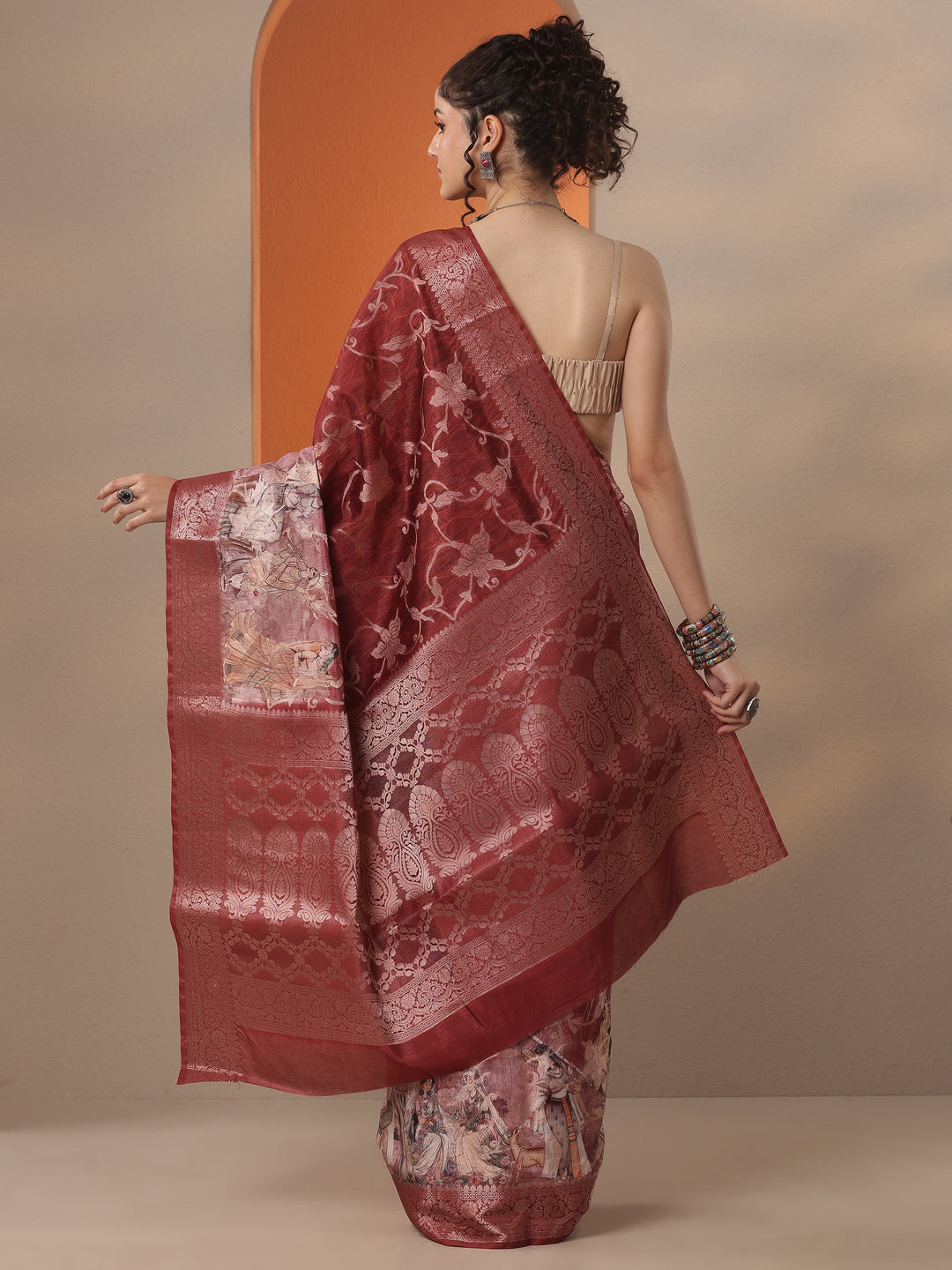 Brown Woven Design Silk Blend Saree With Unstitched Blouse Piece