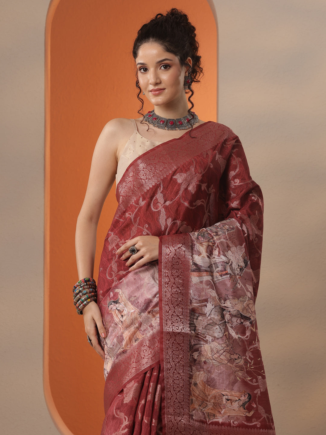 Brown Woven Design Silk Blend Saree With Unstitched Blouse Piece