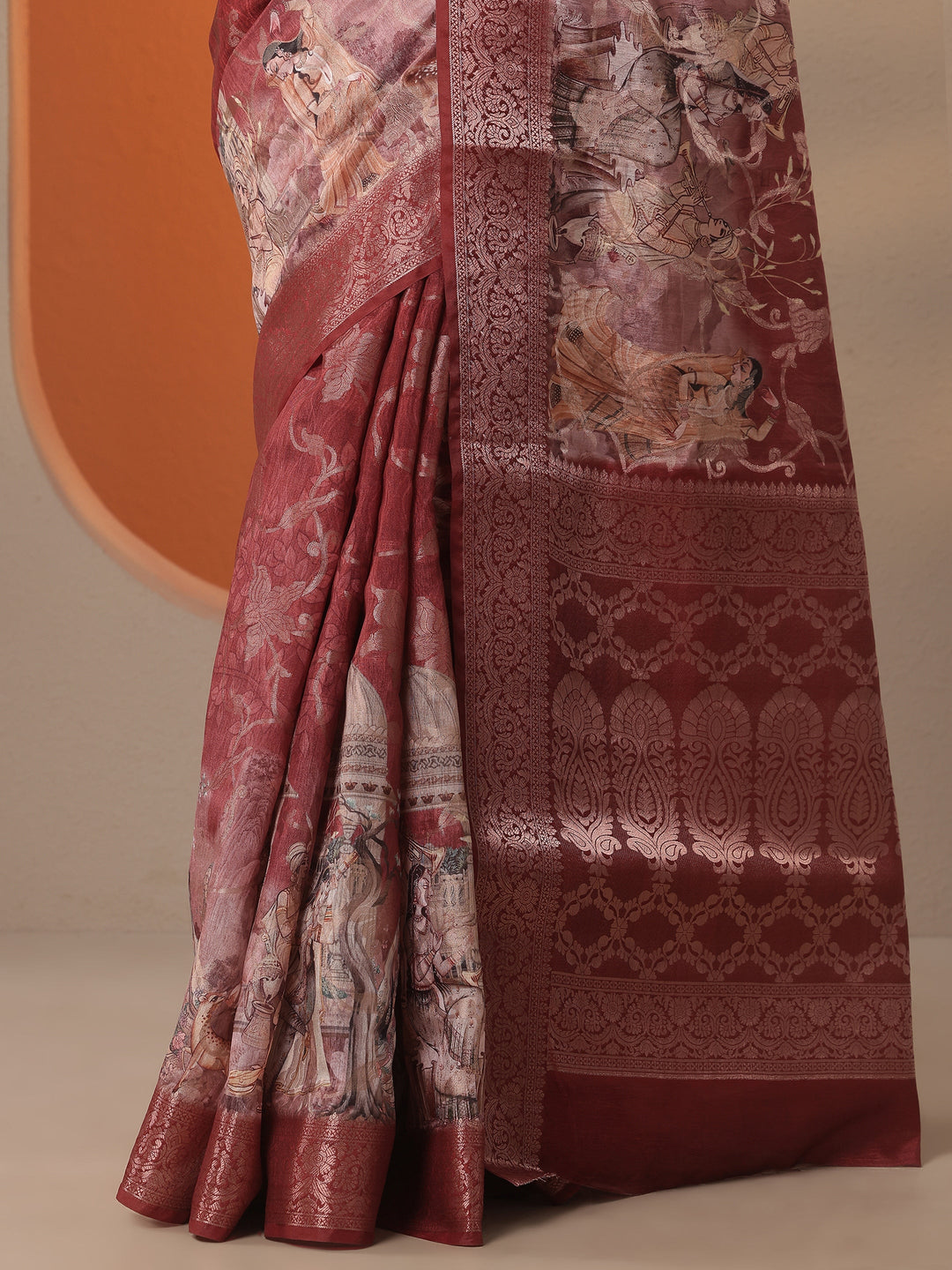 Brown Woven Design Silk Blend Saree With Unstitched Blouse Piece