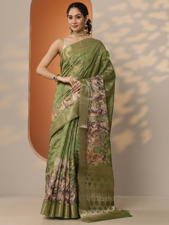 Green Woven Design Silk Blend Saree With Unstitched Blouse Piece