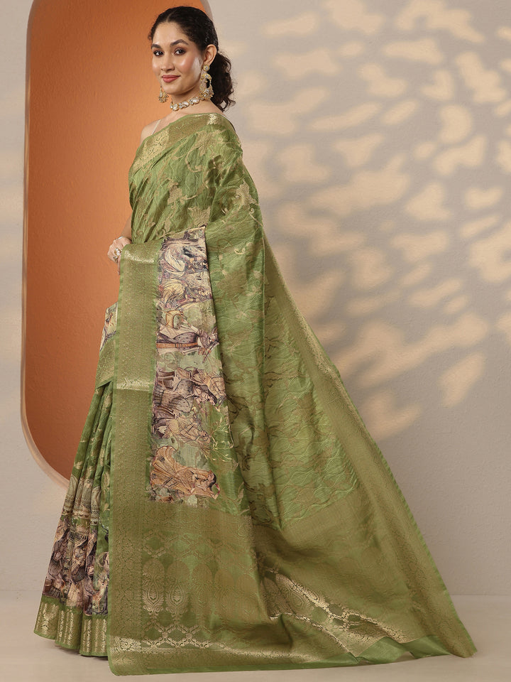 Green Woven Design Silk Blend Saree With Unstitched Blouse Piece