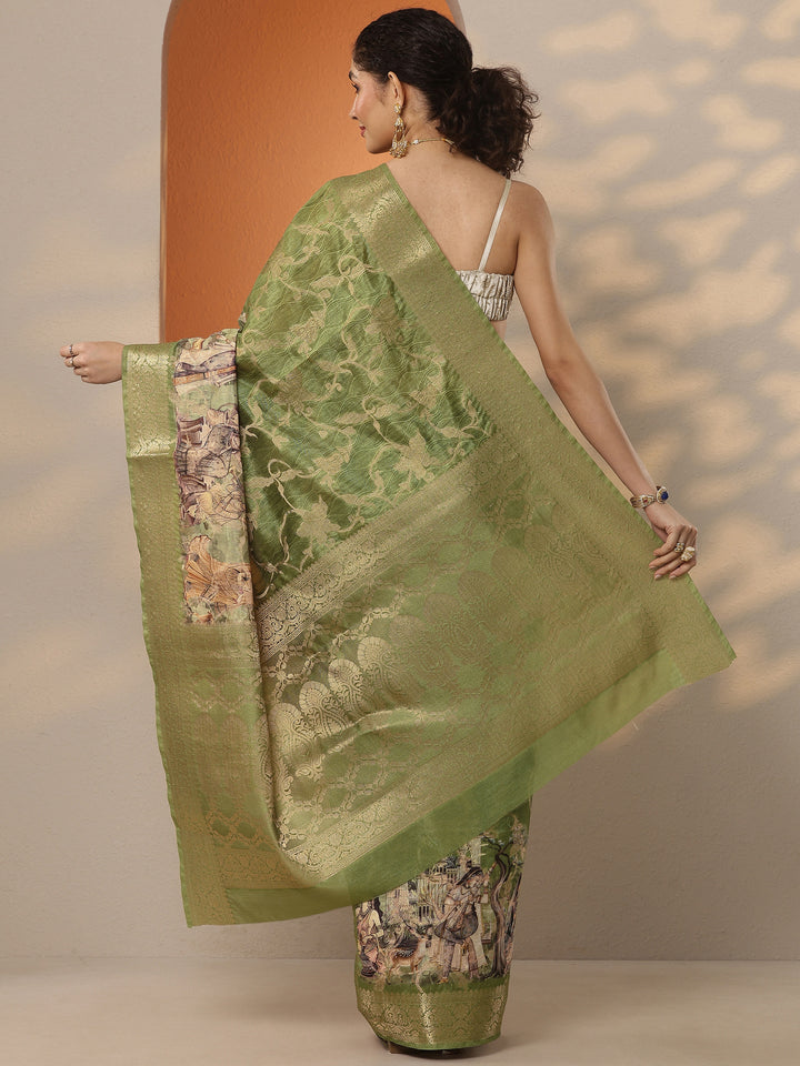 Green Woven Design Silk Blend Saree With Unstitched Blouse Piece