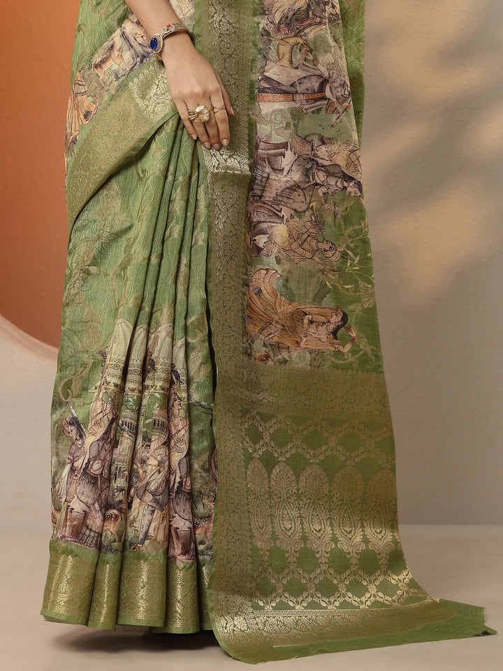 Green Woven Design Silk Blend Saree With Unstitched Blouse Piece