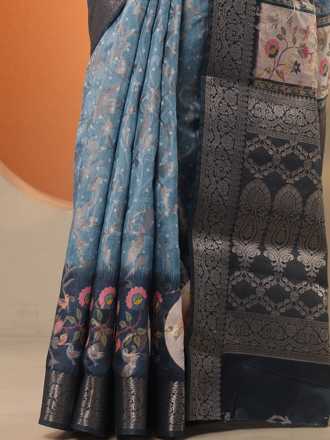 Blue Woven Design Silk Blend Saree With Unstitched Blouse Piece