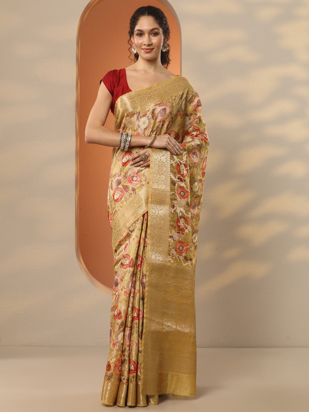 Mustard Woven Design Silk Blend Saree With Unstitched Blouse Piece