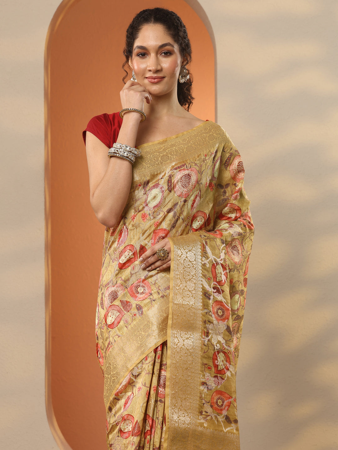 Mustard Woven Design Silk Blend Saree With Unstitched Blouse Piece