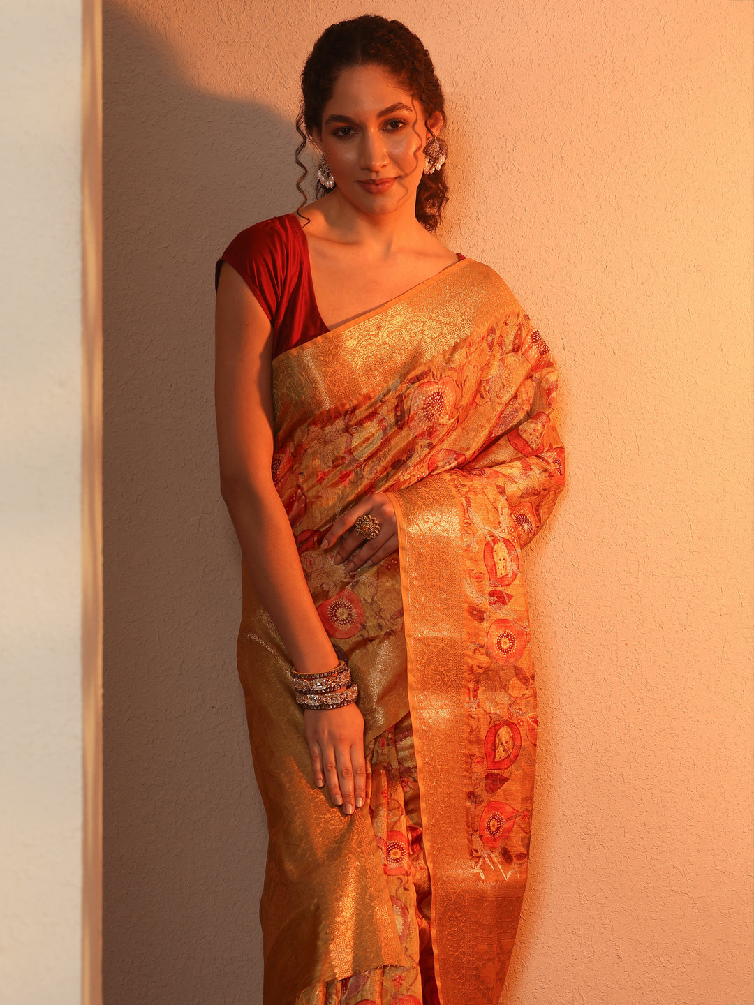 Mustard Woven Design Silk Blend Saree With Unstitched Blouse Piece
