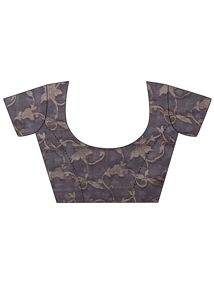 Black Printed Silk Blend Saree With Unstitched Blouse Piece